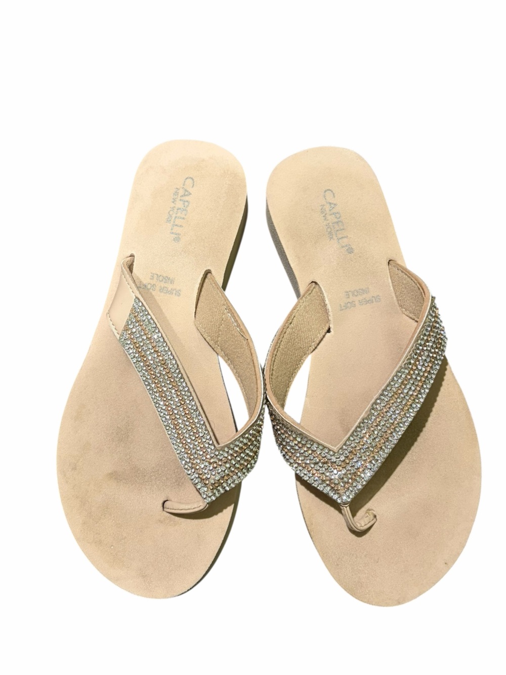 Capelli of New York Beige Rhinestone Thong Sandals